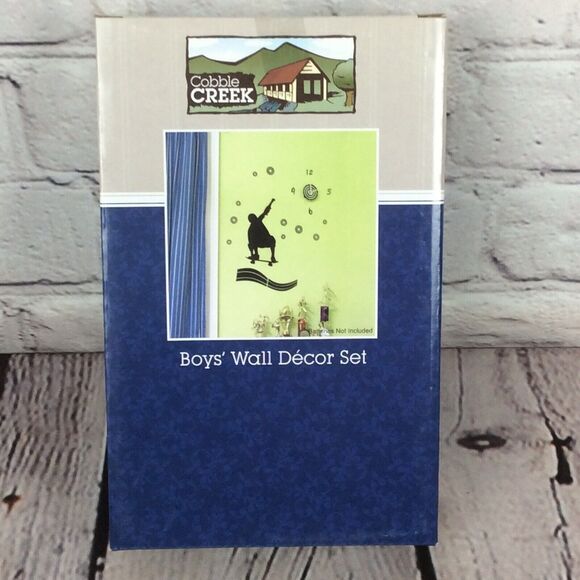 Cobble Creek Boys’ Wall Decor Skateboarder Clock Peal & Stick Sports Black - Picture 2 of 8